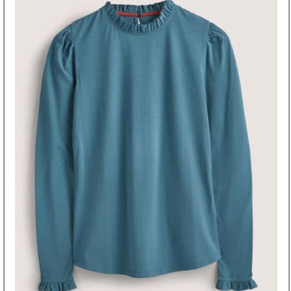 Boden Top Blouse NEW Supersoft Ruffle Cotton Tencel Feminine Comfy Work Teal 10 - Picture 3 of 16